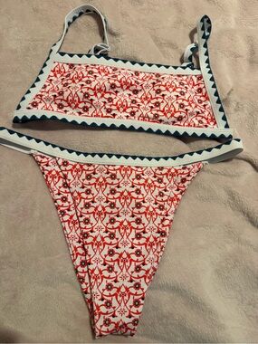 SHEIN Red and White Patterned Bikini Set